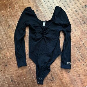 Victoria’s Secret black lace up long sleeve L knit bodysuit
